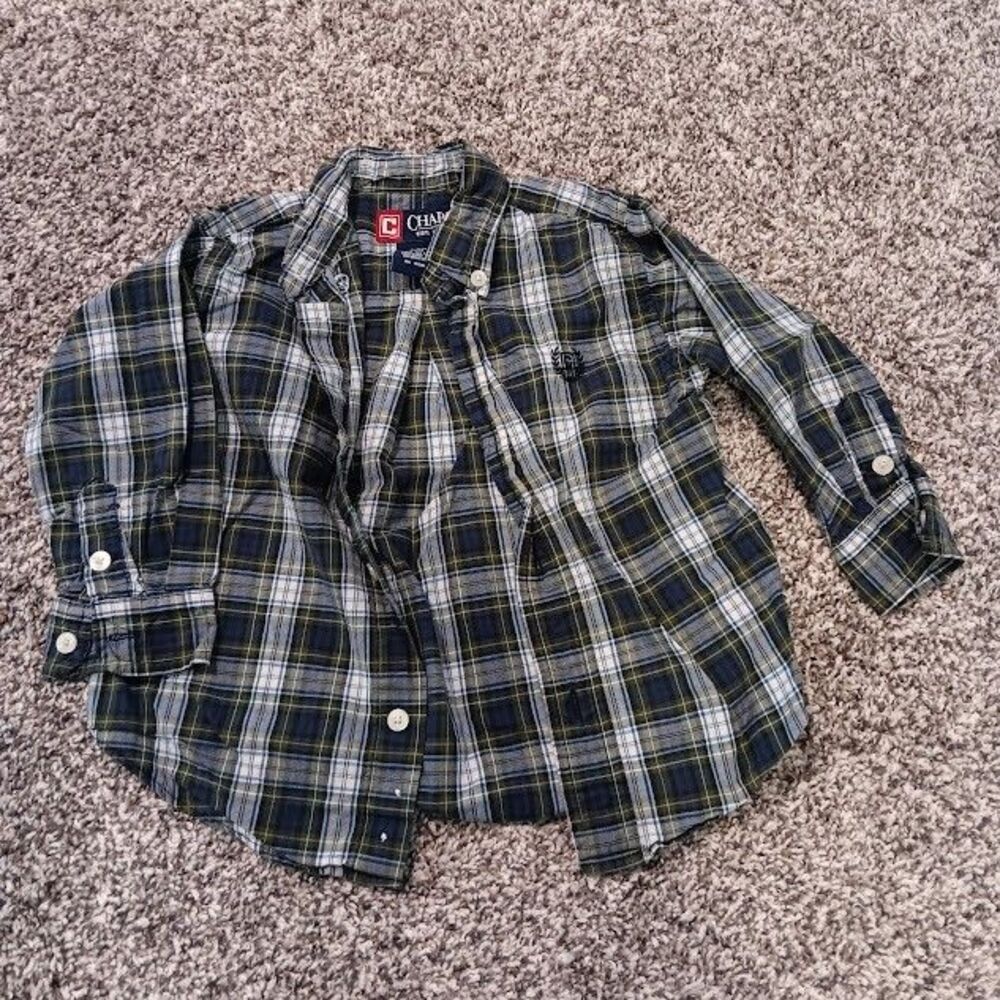 Chaps Infant/Toddler Blue Plaid Button Down Shirt- Size 24 Months